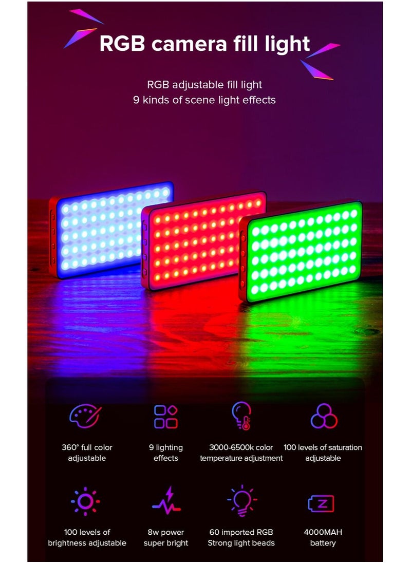 RGB Video Light 6500K Camera Light with Portable Tripod Stand Studio Photography Light for Zoom Meeting Photoshoot Broadcast Video Recording