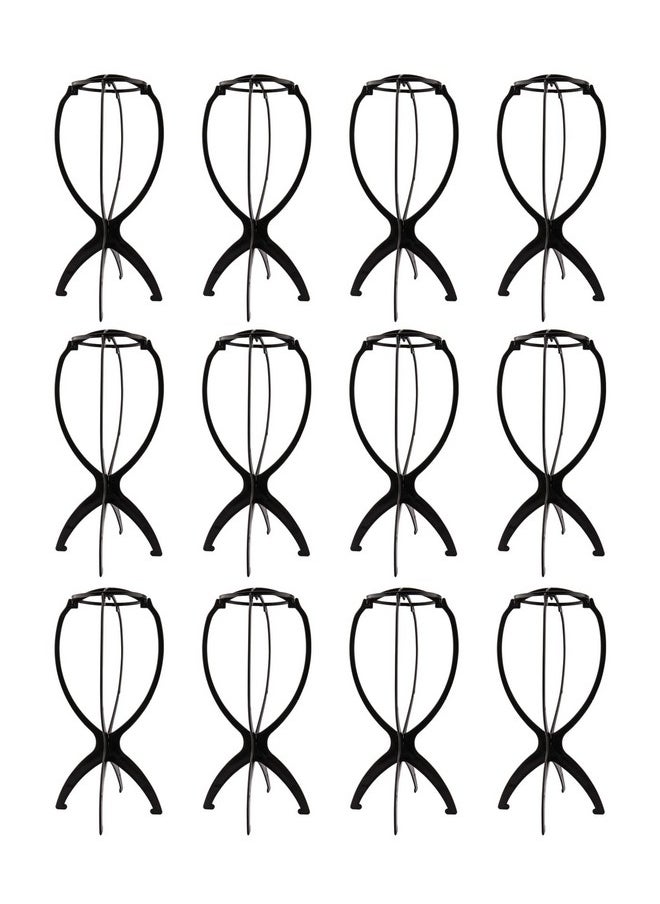 Messen Messen 12 Pieces Wig Stands Wig Holder Wig Head Stand Portable Collapsible Wig Stand Durable Wig Drying Stand Travel Wig Display Tool (Black)  - Image 1