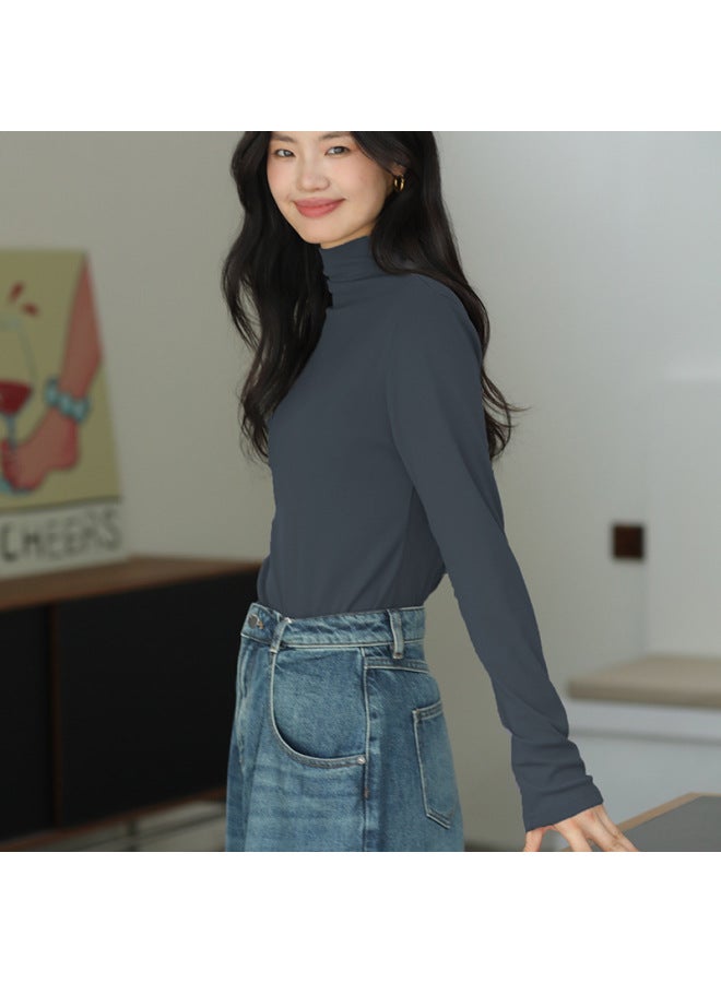 Autumn And Winter Women's Base Layer Top, Casual Outerwear, Puffed Fleece Simple Mid-neck Knitted Sweater, Korean Style Long Sleeve Inner Wear - Image 1