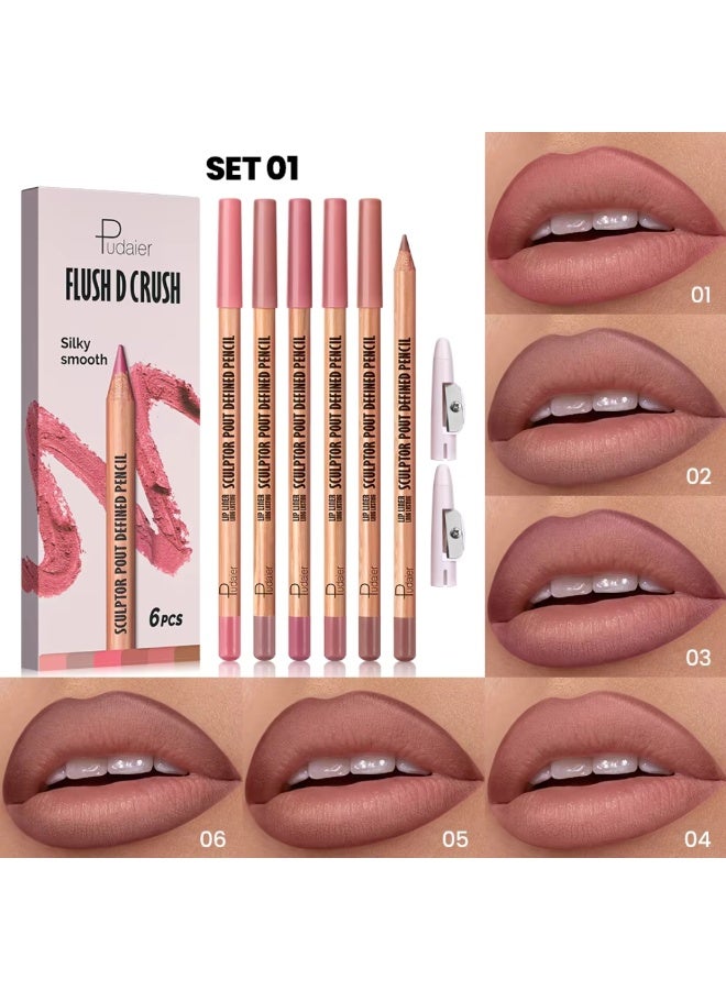 pudaier 6 Colors Flush D Crush Sculptor Pout Defined Lip Liner Pencil Lippie Pencil Matte Waterproof Long Lasting Lipstick Contour Makeup Set Full Color One Stroke Define Lip Liner Set 01 - Image 2