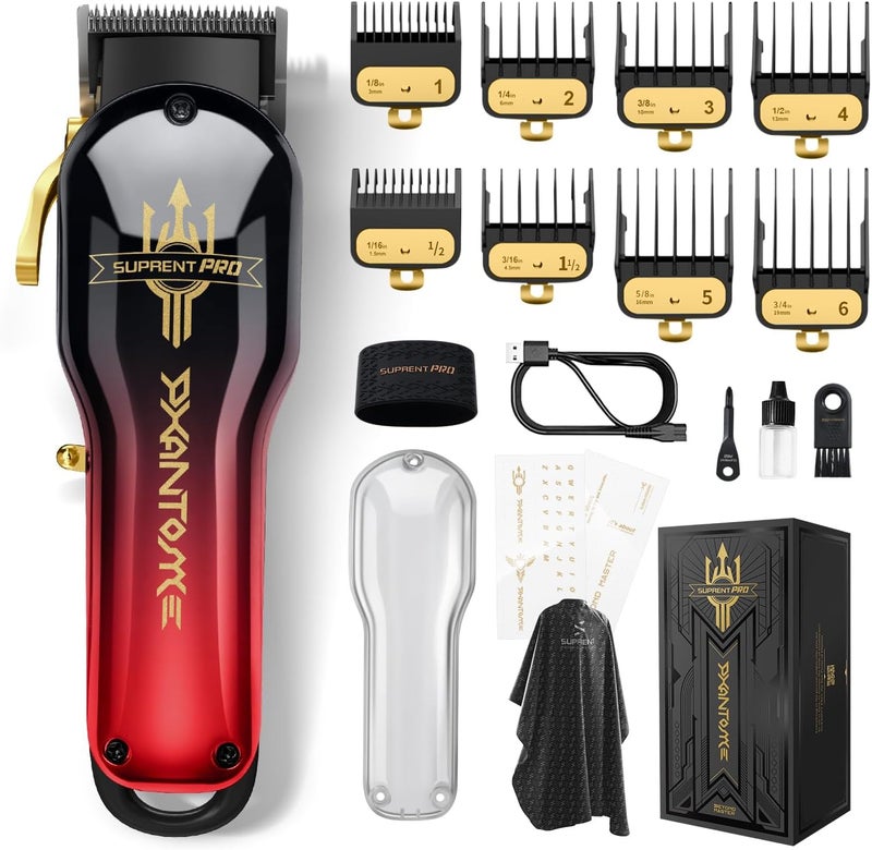SUPRENT Hair Clippers for Men Professional Cordless Brushless Motor Hair Clippers Beard Trimmer DIY Shell Rechargeable Electric Shaver Gifts for Men Barber Red