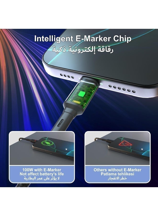 HAKK 100W Nexode GaN USB-C to USB-C Fast Charging Cable | PD High-Speed Type-C Cable for iPhone, iPad, MacBook, Samsung & Laptops | Durable Braided Power Delivery Cable for Home, Office & Travel - Image 3