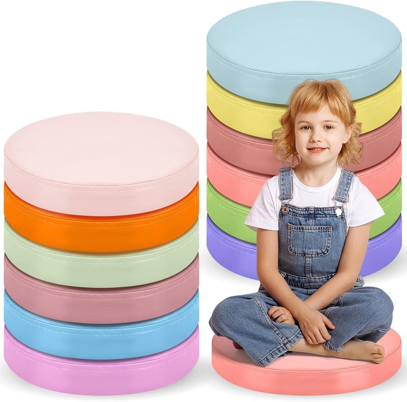 Marsui Marsui 12 Pcs 2 Extra Thick 14 Round Floor Cushions Classroom Elementary Flexible Seating for Kids Students Reading Corner Pillows Bulk Alternative Sitting for Daycare PreschoolMacaron Color - Image 1