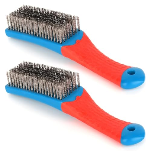 MTRoyaldia 2 Pack Wire Brushes for Cleaning-Heavy Duty Stainless Steel Wire Scratch Brush for Metal Rust Cleaning,Paint Scrubbing with Rubber Covered Handle - Image 1