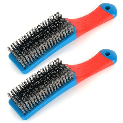 MTRoyaldia 2 Pack Wire Brushes for Cleaning-Heavy Duty Stainless Steel Wire Scratch Brush for Metal Rust Cleaning,Paint Scrubbing with Rubber Covered Handle - Image 5
