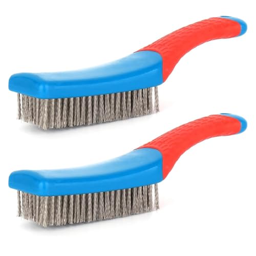 MTRoyaldia 2 Pack Wire Brushes for Cleaning-Heavy Duty Stainless Steel Wire Scratch Brush for Metal Rust Cleaning,Paint Scrubbing with Rubber Covered Handle - Image 3