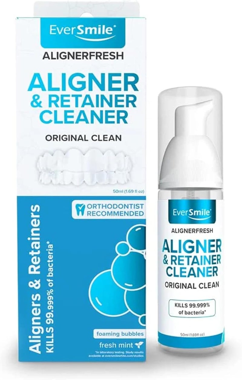EverSmile AlignerFresh Original Clean - AlignerFresh Cleaning Foam for Invisalign, ClearCorrect, Essix, Hawley Trays/Aligners. Cleans, Eliminates Bacteria, Whitens Teeth & Fights Bad Breath (50ml) - Image 1