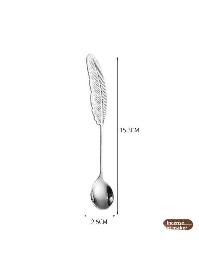 304 Stainless Steel Coffee Mixing Spoon Hand Gift Creative Small Spoon Watermelon Fork Spoon Ice Cream Spoon Gift Spoon-Color:Gold-Specifications:Feather Spoon - Image 1