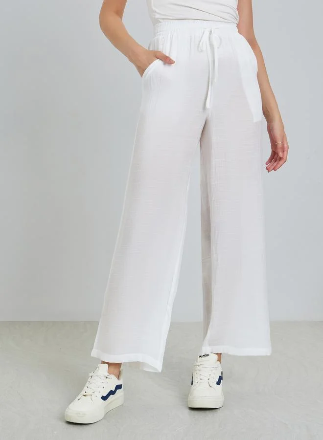Take Two  Women's Solid Open Front Midi Kimono With Drawstring Waist Pants Set for Women | Best Price UAE