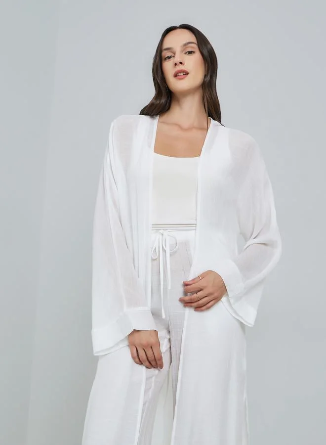 Take Two  Women's Solid Open Front Midi Kimono With Drawstring Waist Pants Set for Women | Best Price UAE
