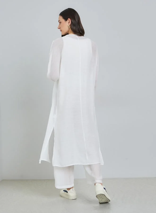 Take Two  Women's Solid Open Front Midi Kimono With Drawstring Waist Pants Set for Women | Best Price UAE