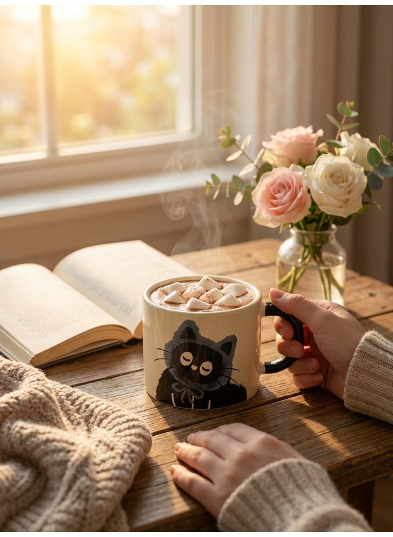 وارويك كوب قهوة سيراميك لطيف بتصميم قطة مع غطاء، سعة 360 مل، مقاوم للحرارة للقهوة والشاي، بتصميم كرتوني مناسب للمنزل والمكتب، هدية مثالية لعيد الميلاد ورأس السنة ورمضان للسيدات والنساء. - Image 5