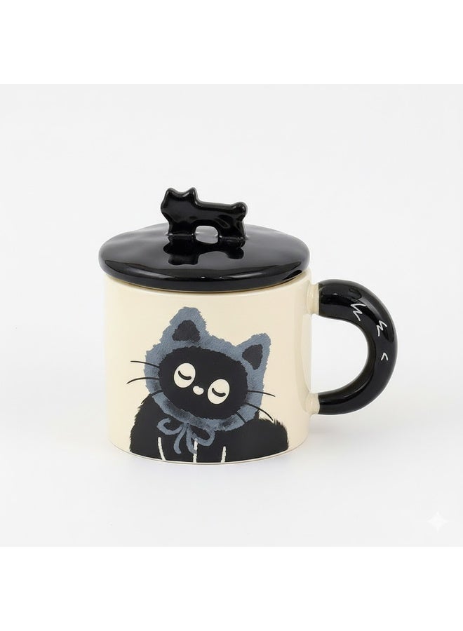 وارويك كوب قهوة سيراميك لطيف بتصميم قطة مع غطاء، سعة 360 مل، مقاوم للحرارة للقهوة والشاي، بتصميم كرتوني مناسب للمنزل والمكتب، هدية مثالية لعيد الميلاد ورأس السنة ورمضان للسيدات والنساء. - Image 1