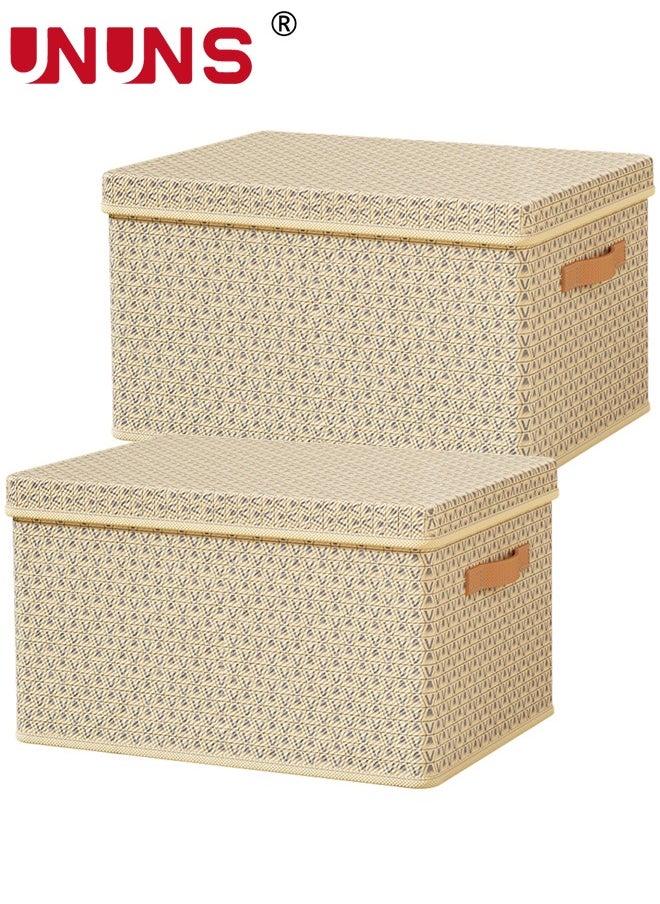 UNUNS Foldable Clothes Box,2-Piece Oxford Fabric Closet Organizer Bag Set With Cover And Clear Window,Large Capacity Steel Frame Storage Bins For Bedding Blankets Toys Gift,45x35x24cm  - Image 1