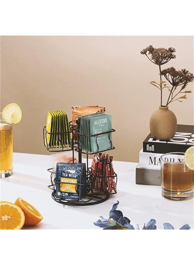 هوكور منظم اكياس الشاي من دوركو، اكياس شاي، دوار مع 6 اقسام، منظم علب الشاي لسطح الطاولة، تخزين دوار 360 درجة للمخزن - يحمل ما يصل الى 60 كيس شاي كبير - Image 3
