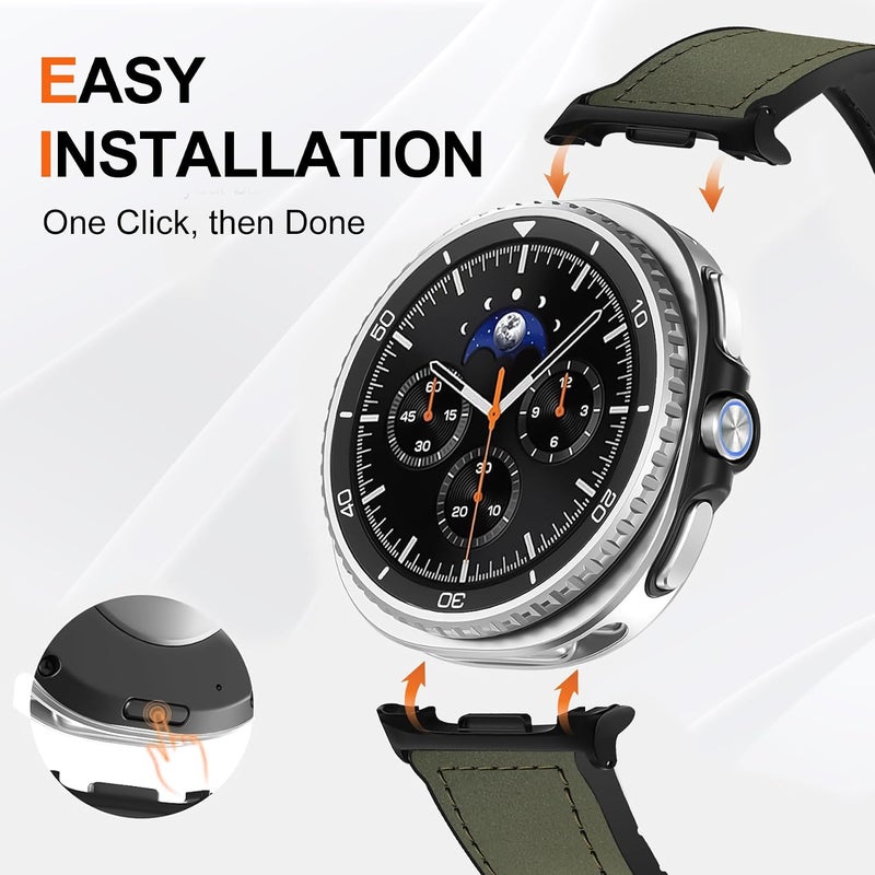 WestEagle Genuine Leather Watch 8 Band Compatible with Samsung Galaxy Watch 8 40mm 44mm/ 8 Classic 46mm, Magnetic Buckle Silicone Bottom Design Adjustable Wristbands Accessories for Men and Women - Image 5
