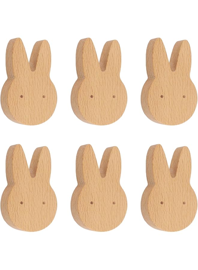 S-TOP Pack of 6 Rabbit Shaped Wooden Knobs Single Hole Beech Wood Handles Wooden Cabinet Cabinet Handles Knobs for Dresser with Screws & Expansion Tube - Image 1