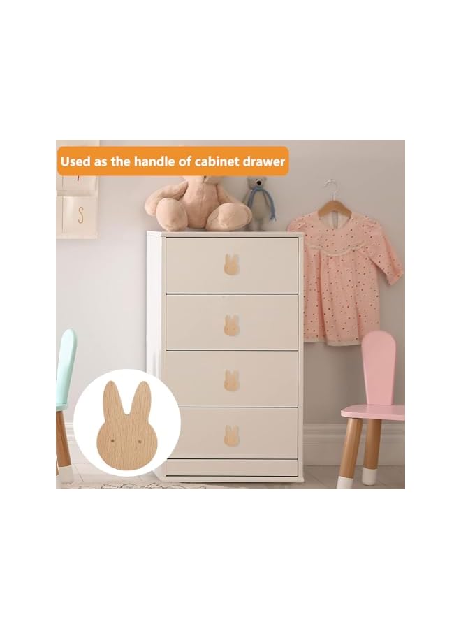 S-TOP Pack of 6 Rabbit Shaped Wooden Knobs Single Hole Beech Wood Handles Wooden Cabinet Cabinet Handles Knobs for Dresser with Screws & Expansion Tube - Image 3