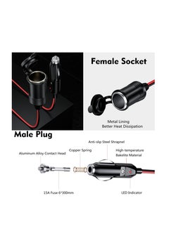 KASTWAVE 13FT Cigarette Lighter Extension Cord, 12V 24V Cigarette Lighter Plug to Socket 16AWG Heavy Duty Extension Cable with 15A Fuse and LED Indicator Car Cigarette Lighter Aux Socket Plug Connector  - Image 3