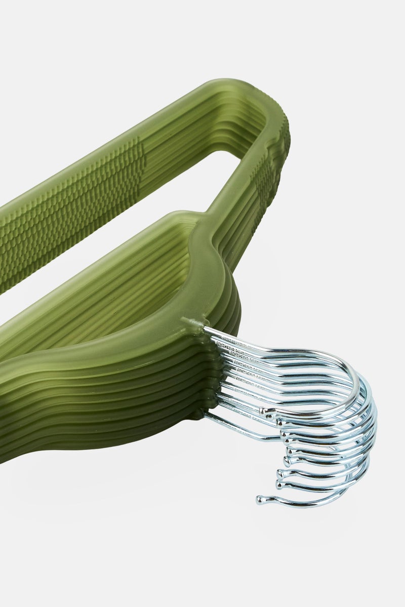 Oasis Home 10 Pcs Matte Rubberized Fashion Hangers, Green - Image 3