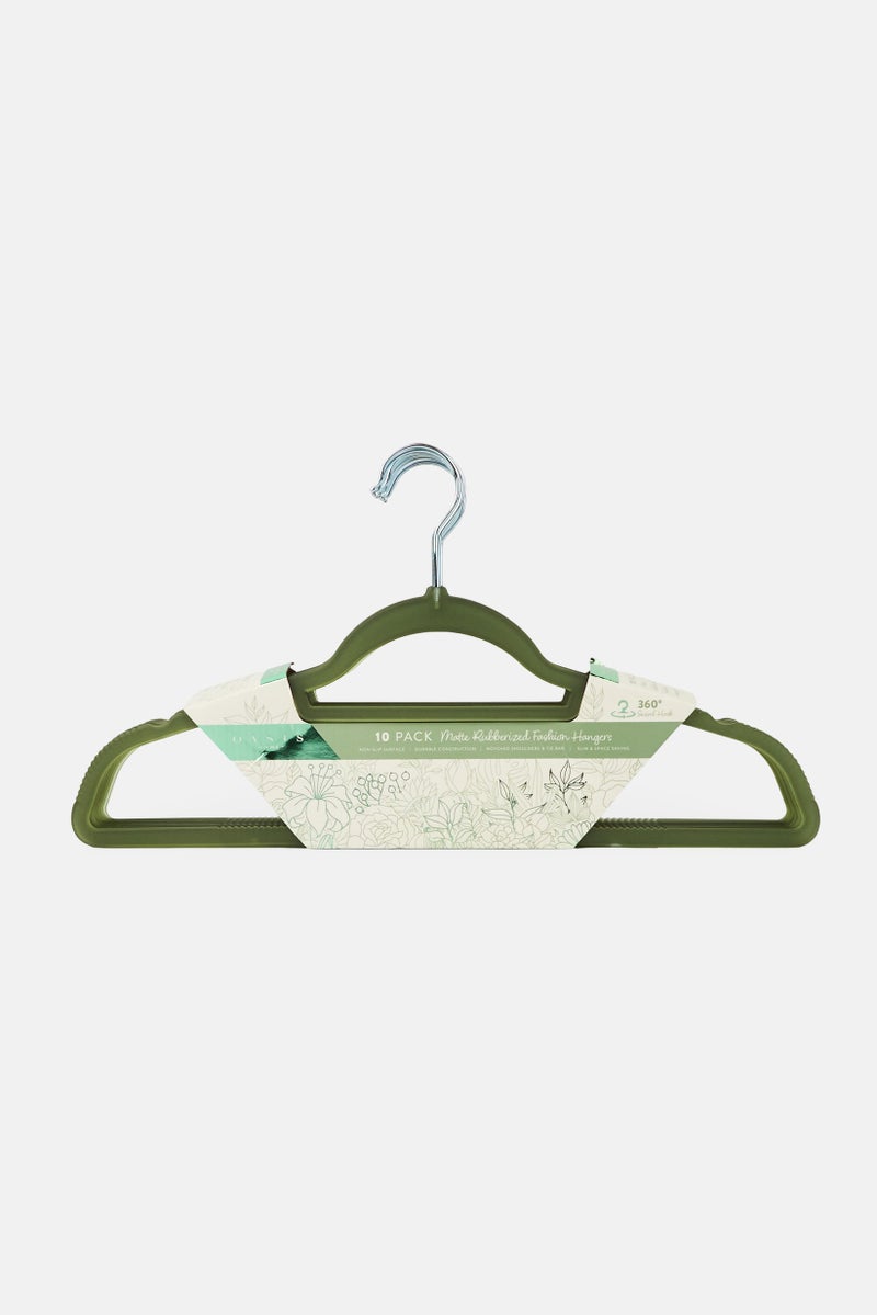 Oasis Home 10 Pcs Matte Rubberized Fashion Hangers, Green - Image 1