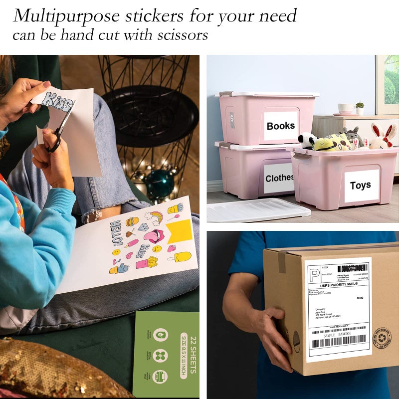 NefLaca 100 Full Sheets Sticker Paper for Laser & Ink Jet Printers, 8.5" x 11" Full Sheet Address Shipping Label, 100 Sheets 100 Labels - Image 3