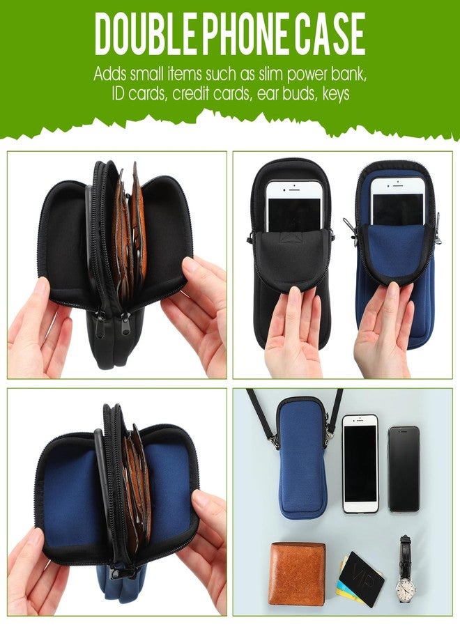 Zhehao 2 Pack Dual Phone Sleeve XL, Neoprene Shock Absorbing Proof Sleeve with Adjustable Lanyard Strap and Buckle Clips for Iphone Galaxy Note 20 Ultra S21 S22 S23 Ultra A13 A03 A23(Black, Navy Blue) - Image 3