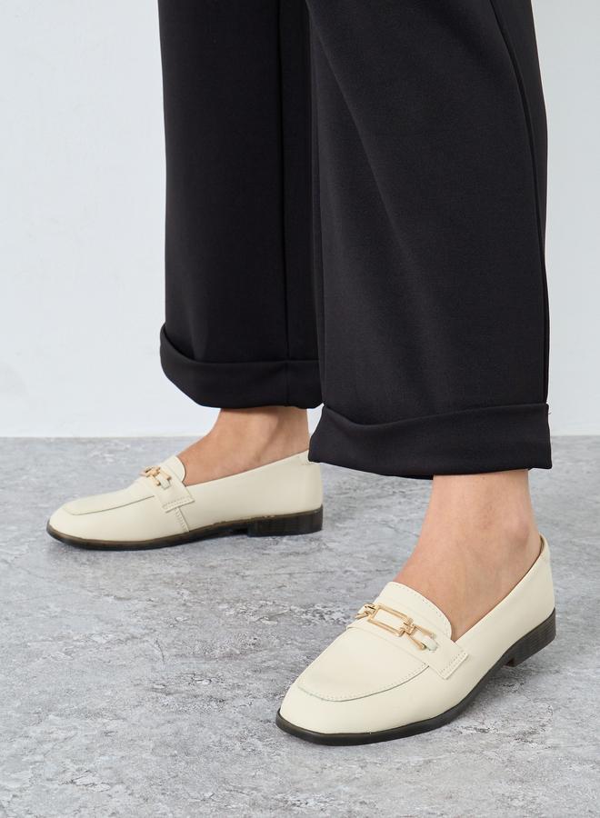 Take Two Solid Metal Buckle Flat Loafers - Image 2