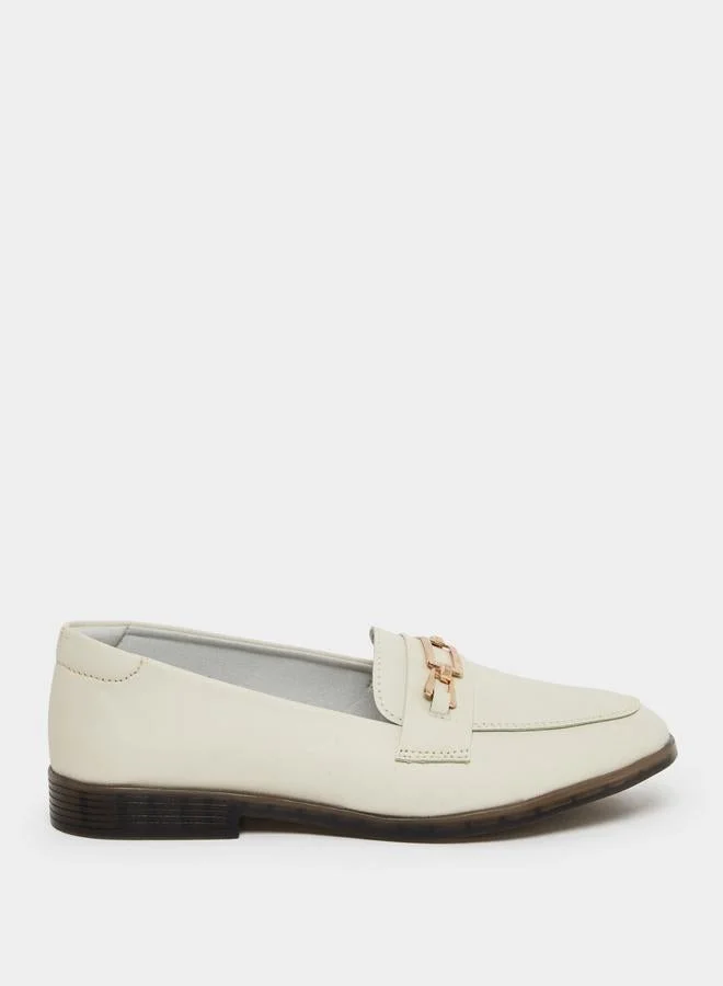 Take Two Solid Metal Buckle Flat Loafers
