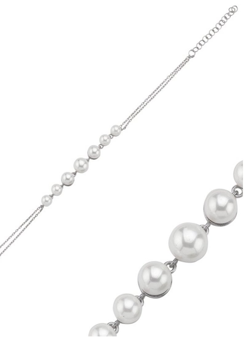 EMNON 925 Sterling Silver Jewelry Rhodium Plated 925 Silver, Pearl Bracelet 100% Precious Metal Gift for Women- Emnon6BR  - Image 2