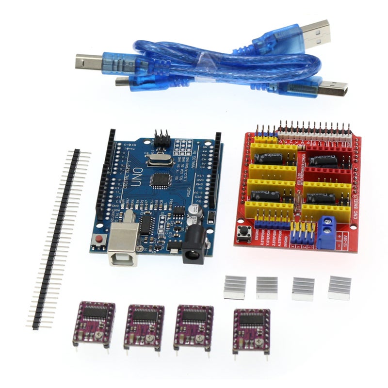 CNC Shield V3 Engraver Fitting Kit Multicolor Set: Open Circuit Design High-Speed ATMEGA328 Controller - 4 Stepper Motor Slots 3D Printer Accessory Kit for Beginners and CNC Machine Users - Image 1