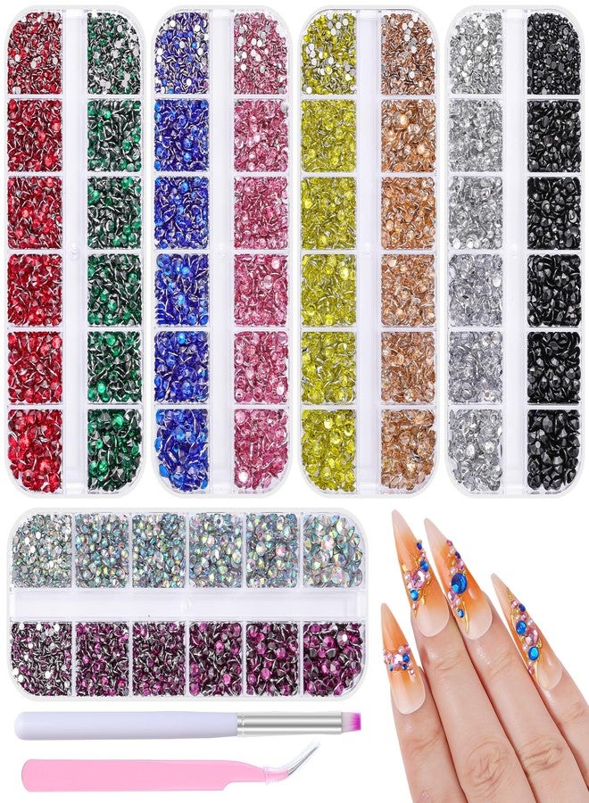 editTime 12000 Pieces Nail Art Rhinestones Crystals AB Flatback Rhinestones Stones Gems with Pick Up Tweezer and Brush for Nail Art Makeup Shoes Clothes Crafts (kit-1) - Image 1