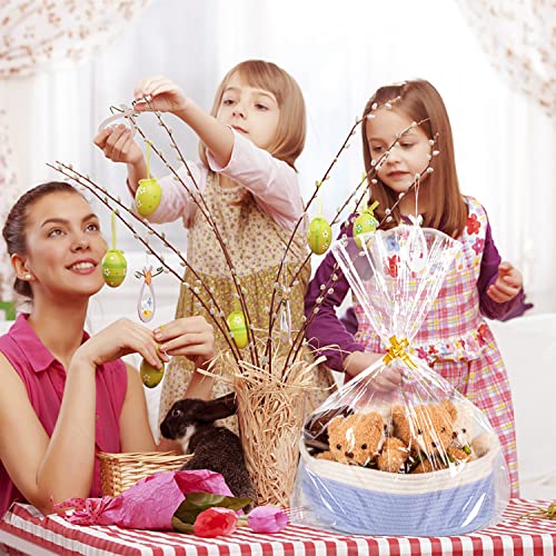 Labeol 50pcs Cellophane Bags 3 Sizes Cellophane Wrap for Gift Baskets 24x30 16x24 12x18 Large Clear Plastic Packaging Bags with 50 Pull Bows for Gift Wrapping - Image 2