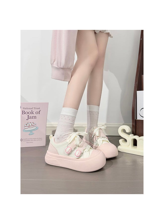 Humanity Renben Cute Magic Tape White Shoes Women Trending Ugly Cute Big Head Shoes Women Versatile Mesh Sneakers Pink White Size 40 - Image 5
