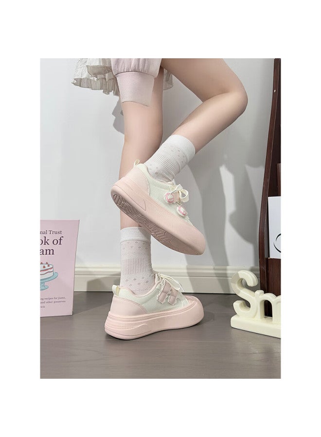 Humanity Renben Cute Magic Tape White Shoes Women Trending Ugly Cute Big Head Shoes Women Versatile Mesh Sneakers Pink White Size 40 - Image 4
