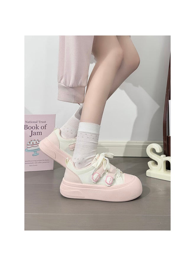 Humanity Renben Cute Magic Tape White Shoes Women Trending Ugly Cute Big Head Shoes Women Versatile Mesh Sneakers Pink White Size 40 - Image 2