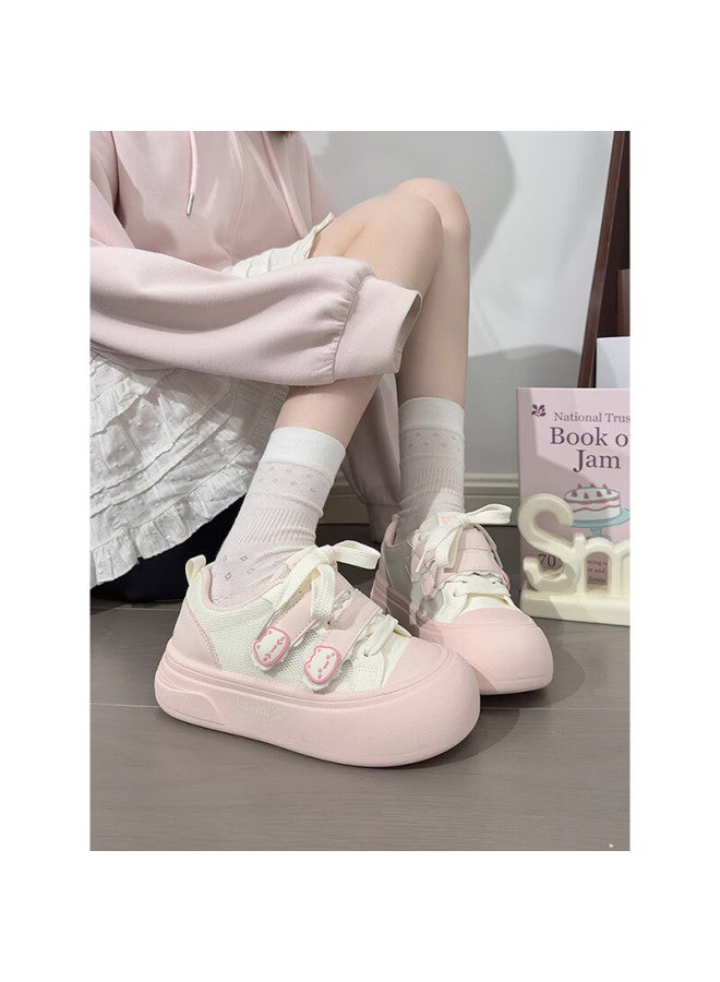 Humanity Renben Cute Magic Tape White Shoes Women Trending Ugly Cute Big Head Shoes Women Versatile Mesh Sneakers Pink White Size 40 - Image 3