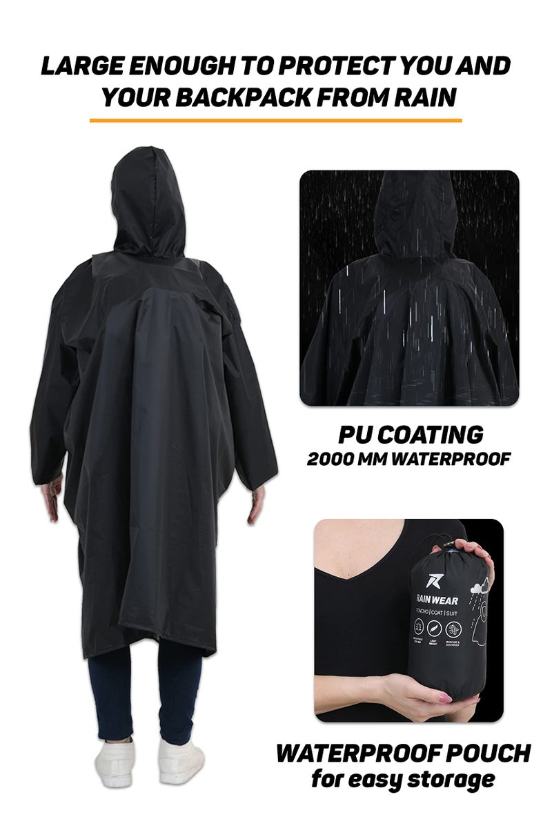 ROCKSPORT Unisex Hooded Rain Poncho for Adult, Polyester Waterproof, lightweight,Reusable& Packable, long sleeve, One Size Fits Most, Free Size - Image 4