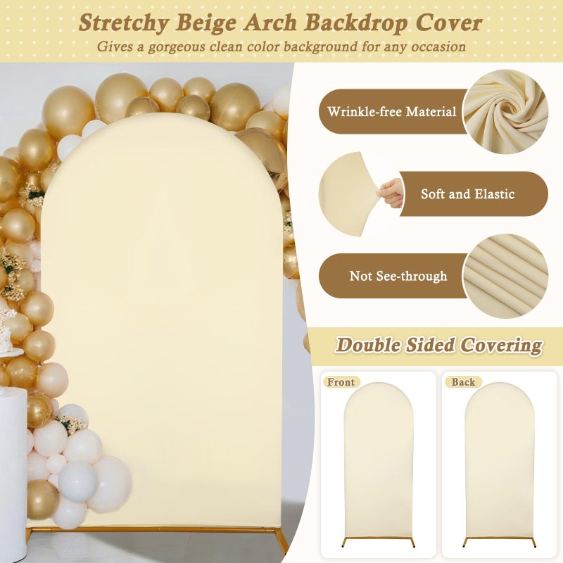 Dexpinzo 7.2FT Arch Backdrop Cover, Beige Spandex Arch Stand Cover Stretchy Metal Arch Backdrop Cover with Balloon Tie Tool for Wedding Ceremony Baby Shower Birthday Party Photo Background Arch Decorations - Image 2