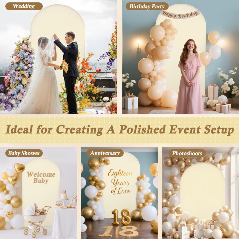Dexpinzo 7.2FT Arch Backdrop Cover, Beige Spandex Arch Stand Cover Stretchy Metal Arch Backdrop Cover with Balloon Tie Tool for Wedding Ceremony Baby Shower Birthday Party Photo Background Arch Decorations - Image 5