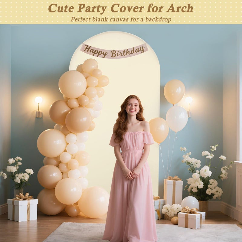 Dexpinzo 7.2FT Arch Backdrop Cover, Beige Spandex Arch Stand Cover Stretchy Metal Arch Backdrop Cover with Balloon Tie Tool for Wedding Ceremony Baby Shower Birthday Party Photo Background Arch Decorations - Image 4