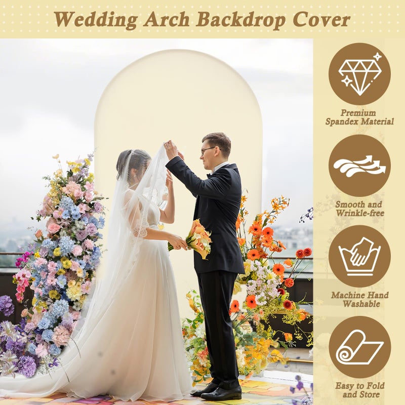 Dexpinzo 7.2FT Arch Backdrop Cover, Beige Spandex Arch Stand Cover Stretchy Metal Arch Backdrop Cover with Balloon Tie Tool for Wedding Ceremony Baby Shower Birthday Party Photo Background Arch Decorations - Image 3
