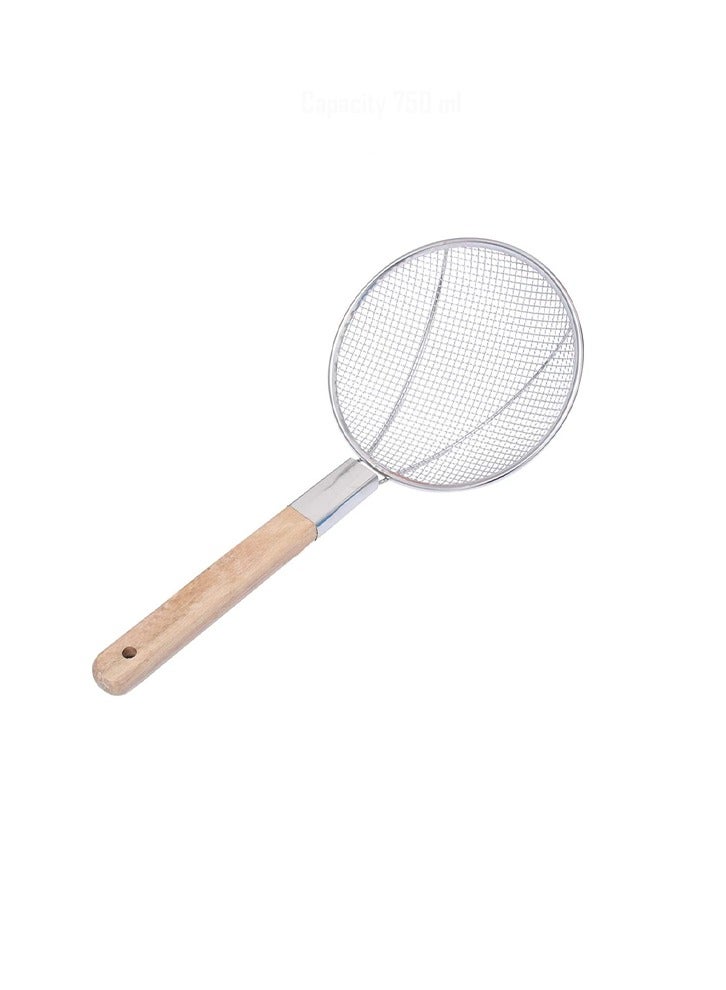 Stainless Steel Skimmer with Wooden Handle – Durable Wire Mesh for Frying, Draining, and Straining 20cm - Image 1