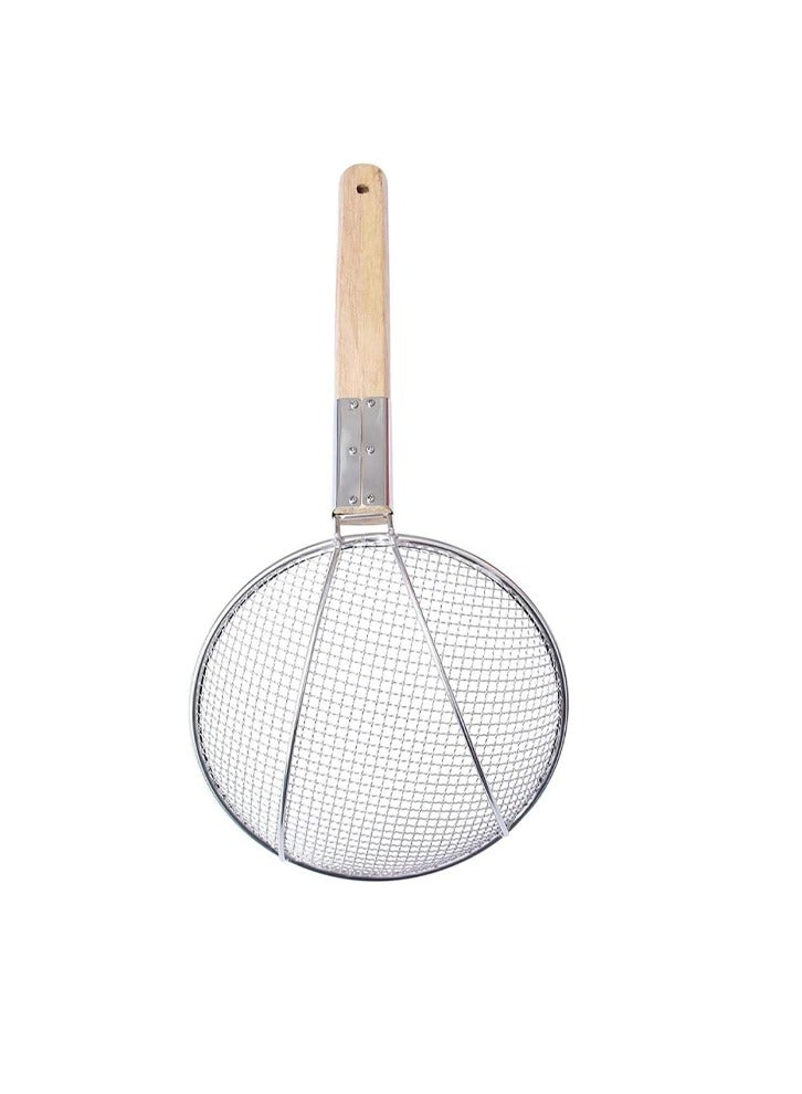 Stainless Steel Skimmer with Wooden Handle – Durable Wire Mesh for Frying, Draining, and Straining 20cm - Image 2