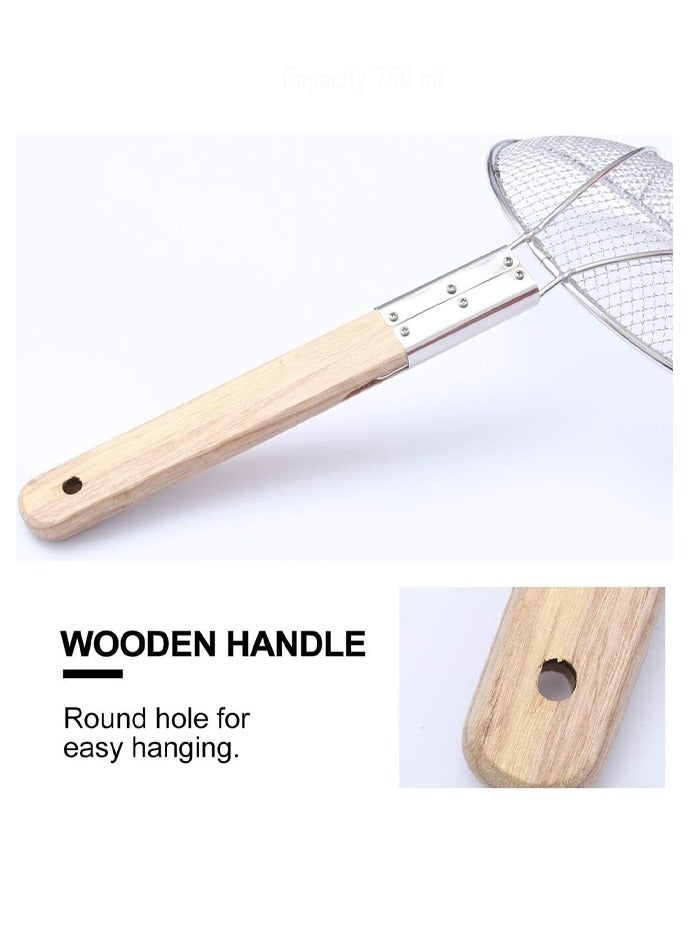 Stainless Steel Skimmer with Wooden Handle – Durable Wire Mesh for Frying, Draining, and Straining 20cm - Image 3