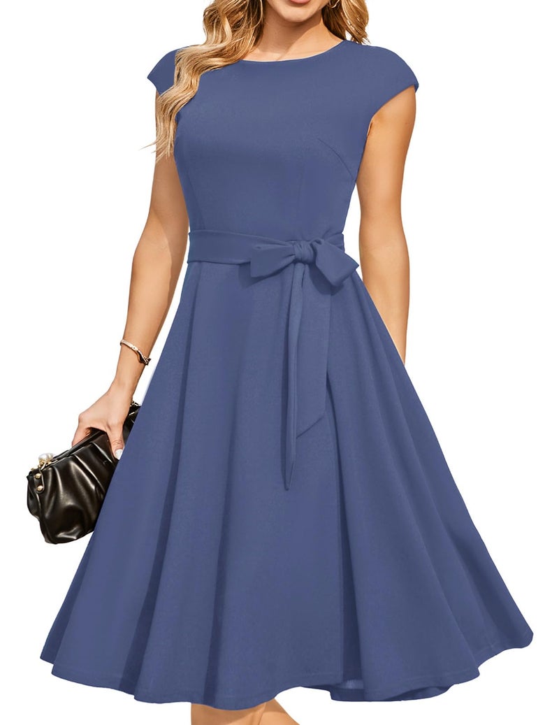 DRESSTELLS Cocktail Dresses, Women's Formal Spring Summer Wedding Guest Church Bridesmaid Easter 1950s Vintage Tea Party Modest Prom Dress Greyblue XL - Image 1