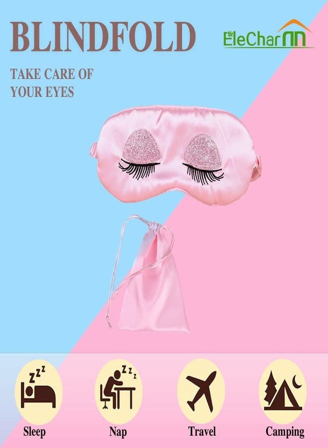 EleCharm قناع عين ساتان لطيف للفتيات من إلي تشارم مع تطريز رموش طويلة وحقيبة محمولة - Image 4