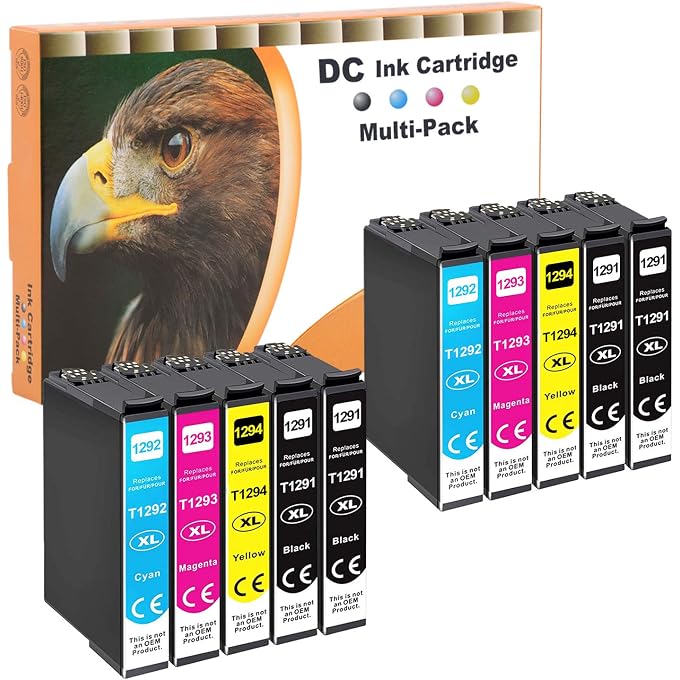 D&C Compatible Ink Cartridges for T1295-T1291 T1292 T1293 T1294 for Workforce WF-3520 WF-3540 WF-7515 WF-7525 Stylus Office BX630FW Stylus SX235W SX425W SX445W SX445W 535WD 10-pack)