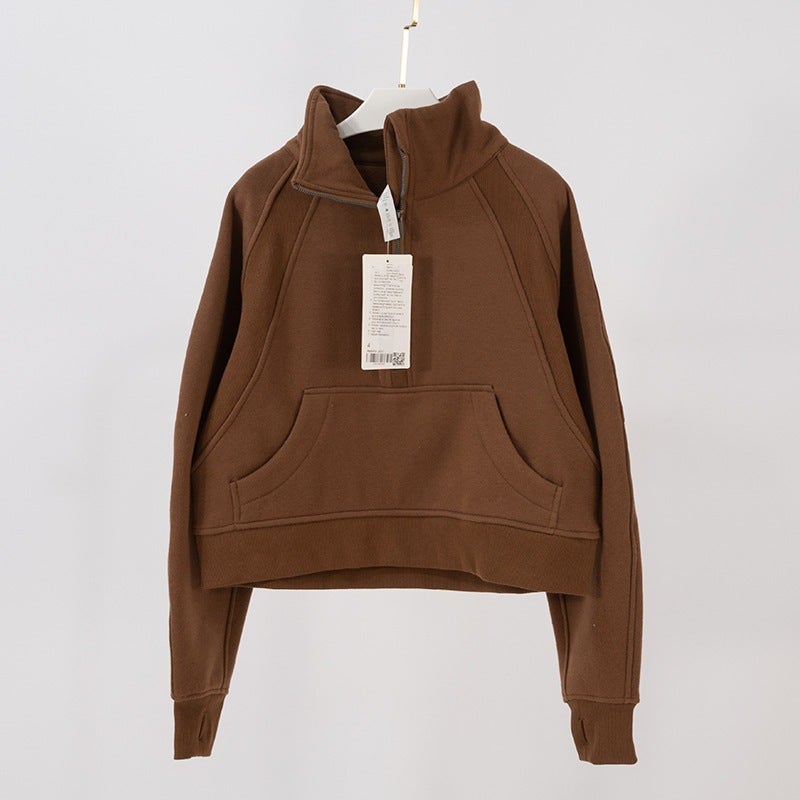 Generic Autumn and Winter New Thickened High Neck Sweatshirt Womens Sports Half Zipper Loose Coat Long Sleeve Jogging Fitness Yoga Clothes Brownny 043 high collar 