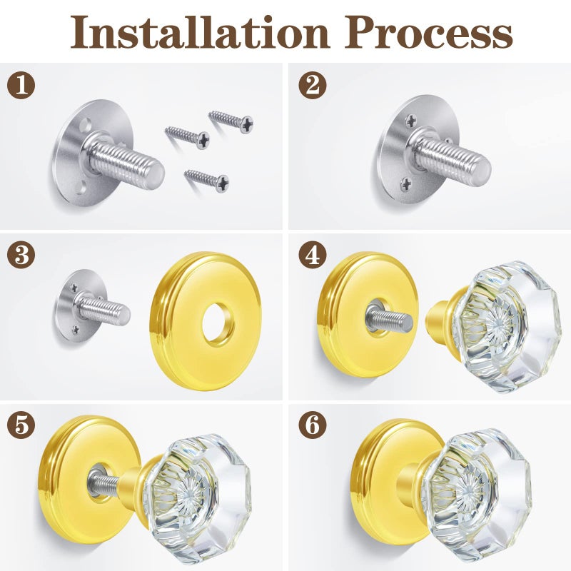 Clctk 2 Pack Crystal Dummy Door Knobs, Non-Turning Single Side Dummy Door Knob, Brushed Nickel - Image 4